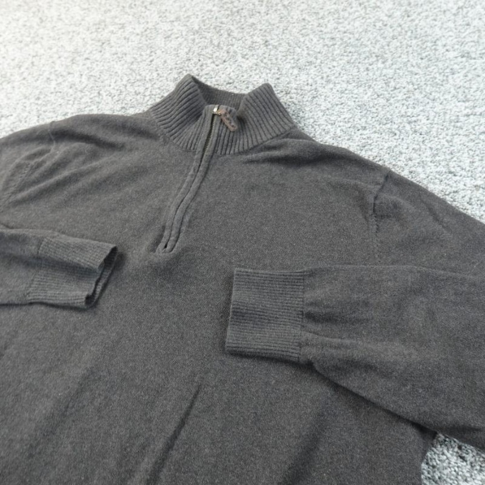 Eddie Bauer Sweater Mens XL Gray Cotton Cashmere 1/4 Zip Pullover Knit‎ Outdoor